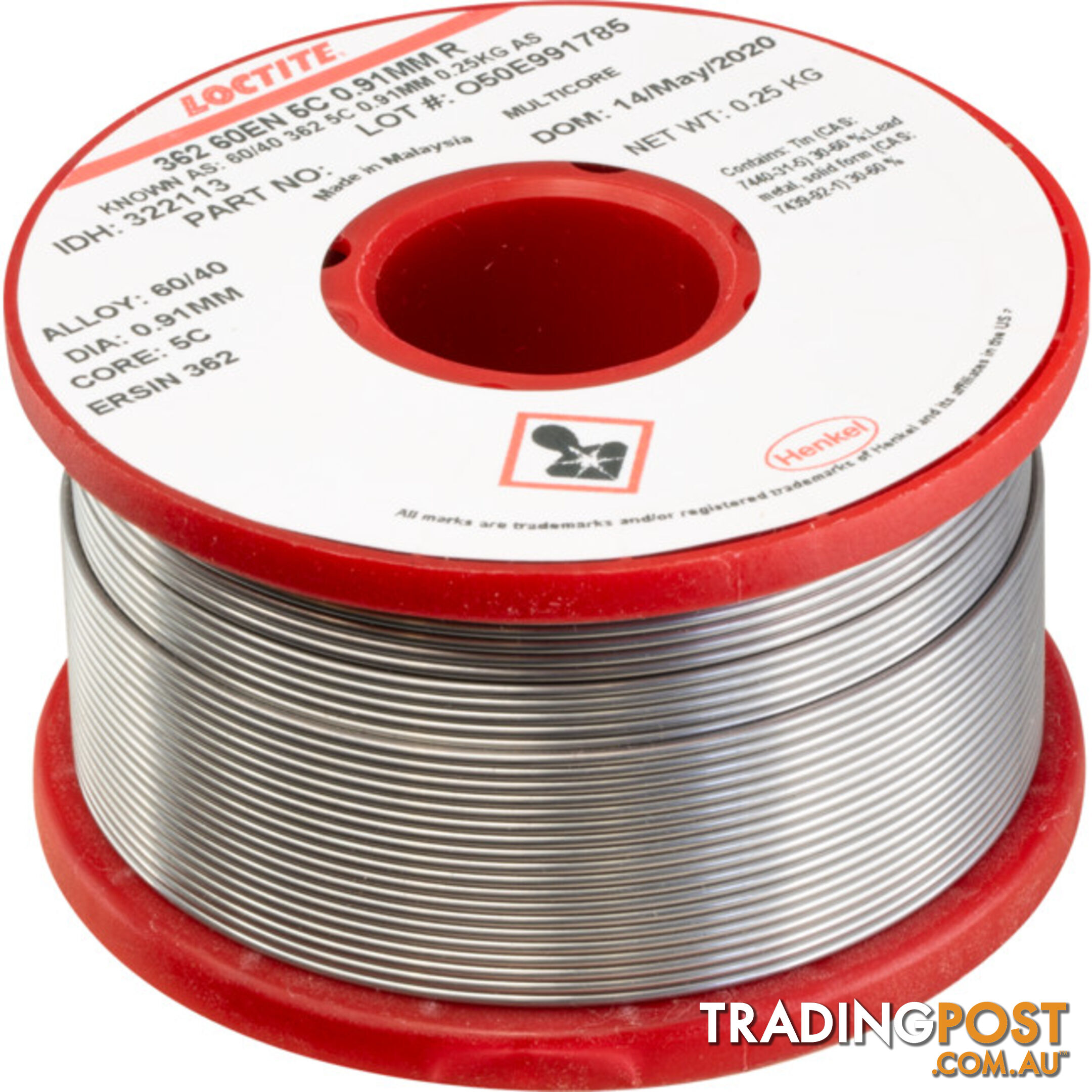 20250MCS 60/40 250G 0.91MM SOLDER 60% TIN, 40% LEAD - MULTICORE