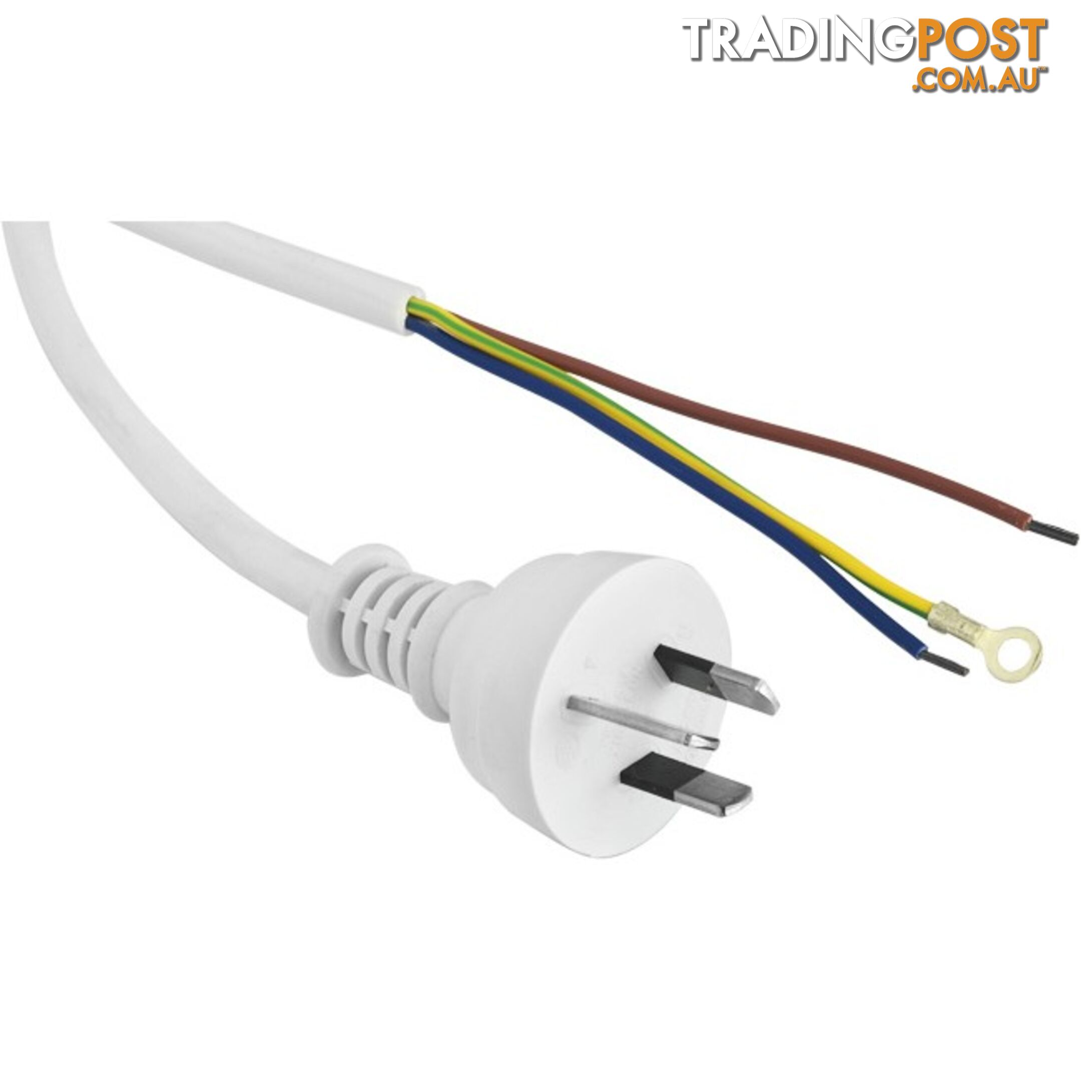 53PW 5M 7.5A 3 CORE MAINS LEAD BARE WIRE POWER LEAD WHITE