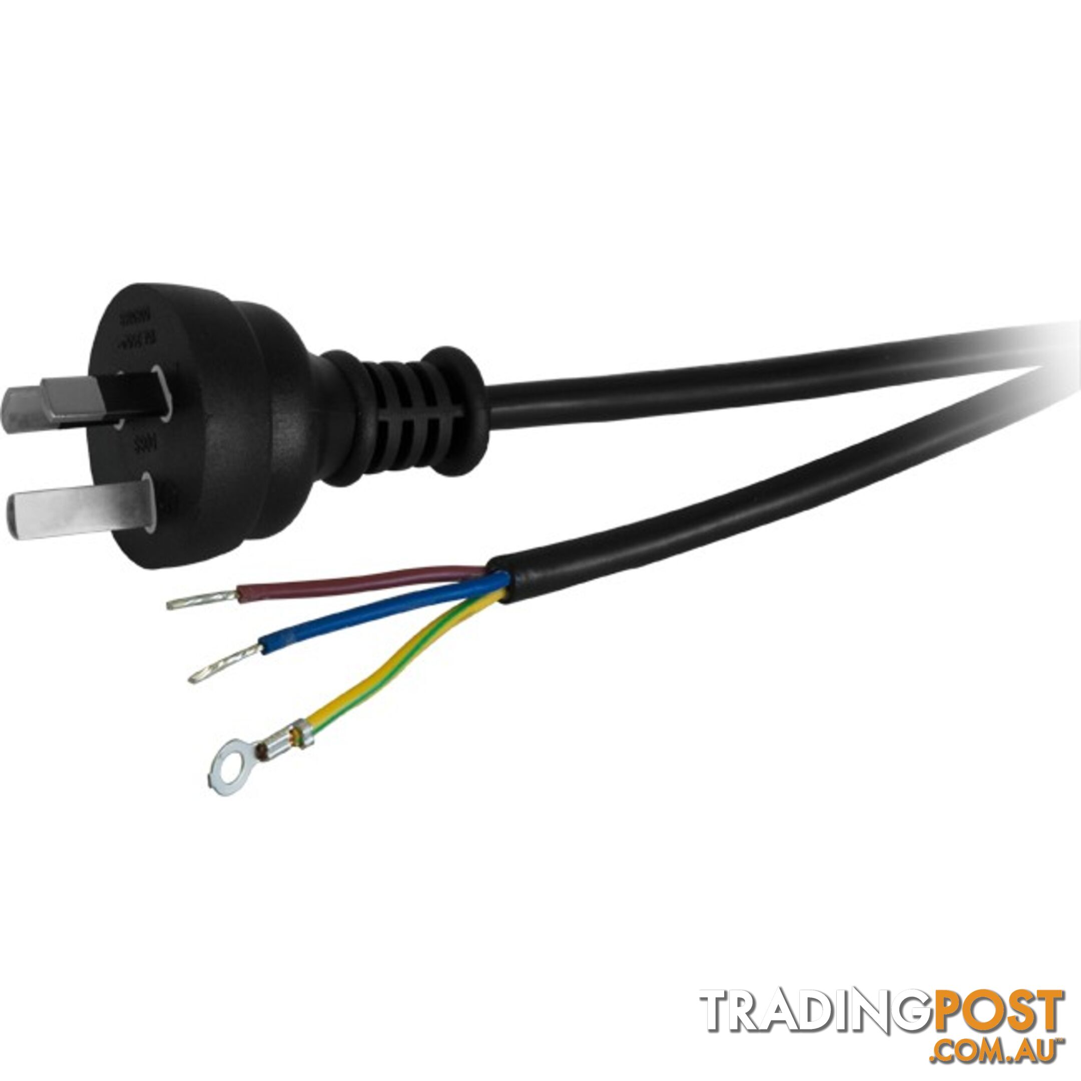 23PB100 10A 3 CORE MAINS LEAD - 2M BARE WIRE POWER LEAD BLACK