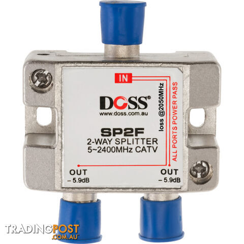 SP2F 2 WAY 'F' SPLITTER OR COMBINER DC PASS THROUGH 2.4GHZ DOSS