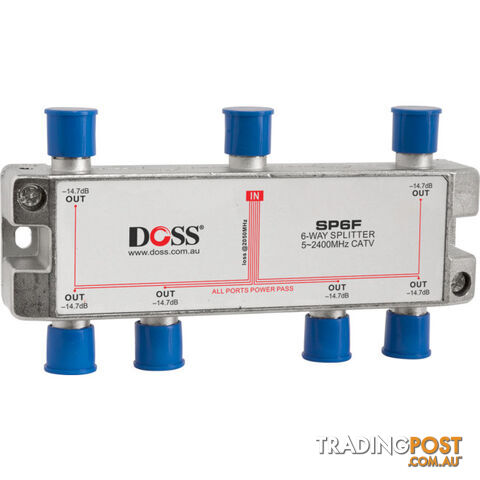 SP6F 6 WAY 'F' SPLITTER OR COMBINER DC PASS THROUGH 2.4GHZ DOSS