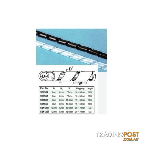 SBK12BK 12MM SPIRAL CABLE WRAP 5MT BLACK