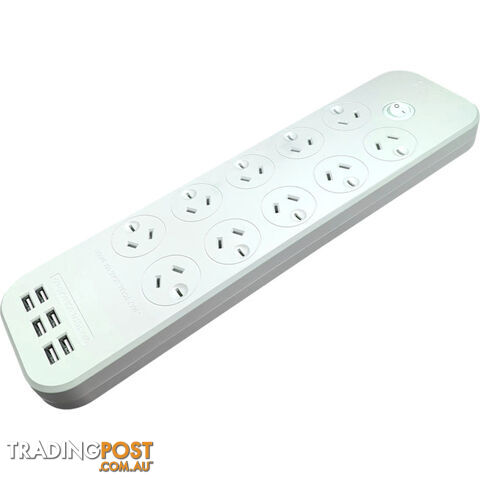 PT1055 10 OUTLET SWITCHED POWERBOARD WITH USB CHARGING