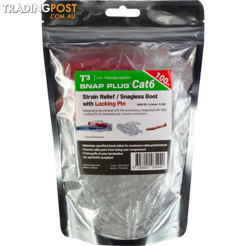 PK4080 6.5MM CLEAR RJ45 RUBBER BOOT WITH LOCKING PIN SUITS CAT6 SNAP PLUG PK OF...