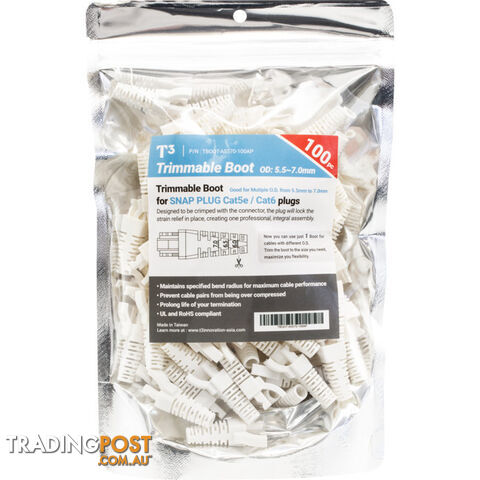 PK4095 7.5MM WHITE RJ45 RUBBER BOOT TRIMMABLE 5.5-7.0MM SNAP PK100 - photo 3 of 3