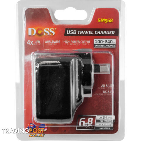 SM568B 5V 6.8A FOUR USB CHARGER BLACK INTERCHANGABLE TRAVEL ADAPTOR - photo 3 of 3