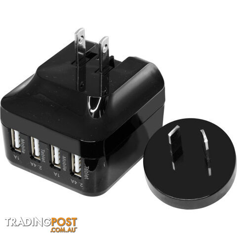 SM568B 5V 6.8A FOUR USB CHARGER BLACK INTERCHANGABLE TRAVEL ADAPTOR