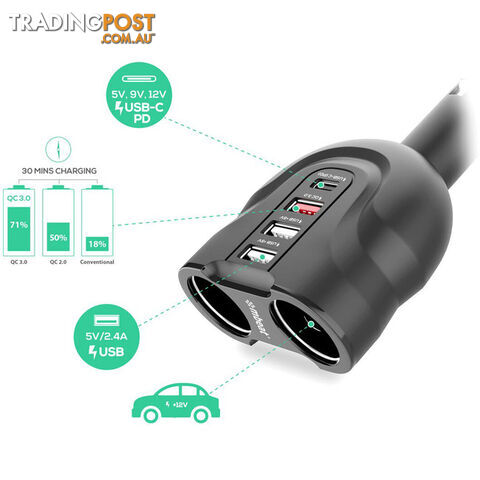 MBCHGRC38 4-PORT USB-C CAR CHARGER CIG SPLITTER PD QC - photo 2 of 5