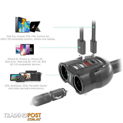 MBCHGRC38 4-PORT USB-C CAR CHARGER CIG SPLITTER PD QC - photo 3 of 5