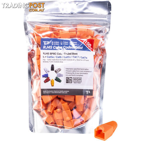 PTB70OR-100 7.0MM ORANGE RJ45 RUBBER BOOTS BAG OF 100