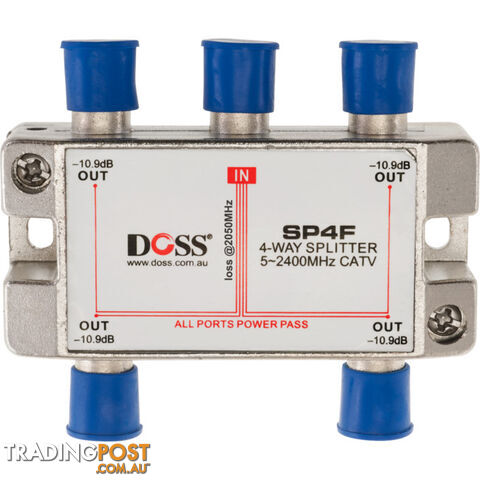 SP4F 4 WAY 'F' SPLITTER OR COMBINER DC PASS THROUGH 2.4GHZ DOSS