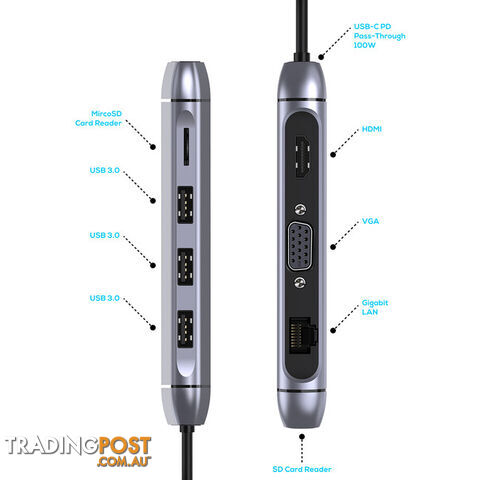 UCDX9 ELITE X9 9 IN 1 USB-C DOCKING STATION PD GIGA LAN HDMI VGA - photo 3 of 9