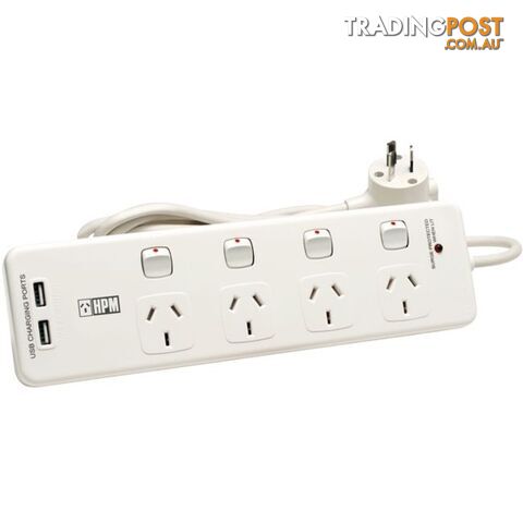 D104PAUSBWE 4 WAY SURGE POWERBOARD DUAL USB SWITCHED 14W17 HPM