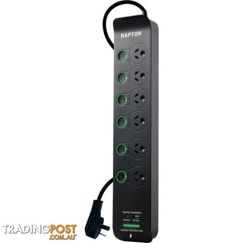 RAP6S RAPTOR 6 WAY INDIVIDUALLY SWITCHED POWERBOARD WITH 30W PD USB-C 30W QC USB-A - photo 3 of 4