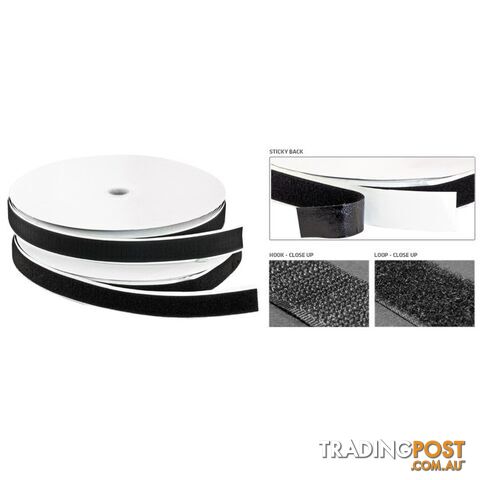 LF25B-25MT 25MM LOOP VELCRO - 25M 3422 STICKY BACK - BLACK