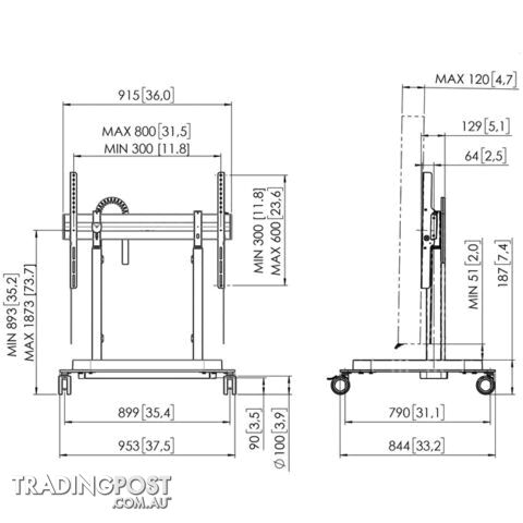 RISE5308 MOTORIZED DISPLAY LIFT TROLLEY- PREMIUM WHEELS 80MM PER SEC SPEED - UP TO 86" -120KG DISPLAY