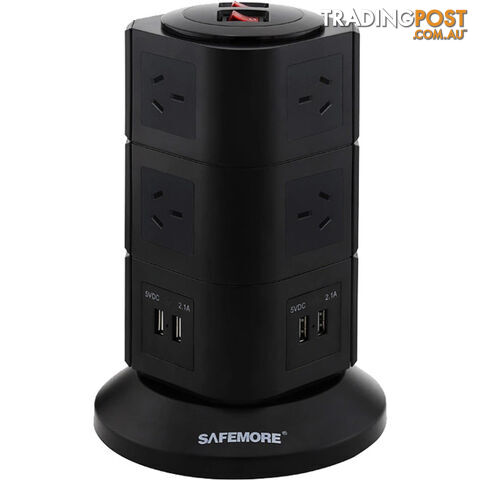 PS3BK THREE LEVEL POWER STACKER 10 GPO 4 USB BLACK SURGE