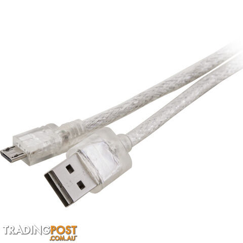 LC7243 TRANSPARENT MICRO USB LEAD 2M DOUBLE SIDED USB-A PLUG USB-B
