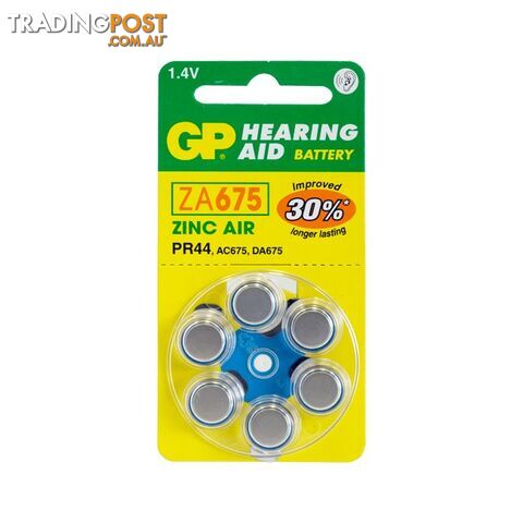 ZA675B6 HEARING AID BATTERY, 6 PACK SIZE 675, PR44, AC675 - GP