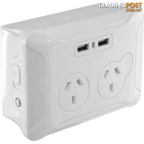 CWPUSB2 CLIP OVER WALL PLATE WITH USB DOUBLE GPO NIGHT LIGHT AC