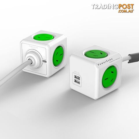 PCEUGN 4 WAY GREEN SURGE PROTECTED POWERCUBE WITH USB