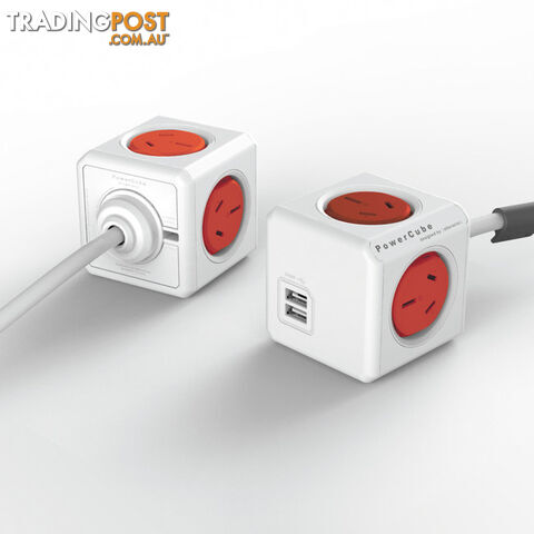 PCEURD 4 WAY RED SURGE PROTECTED POWERCUBE WITH USB