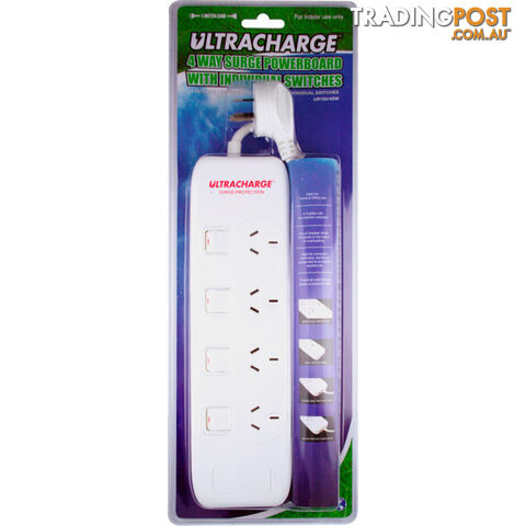 UR1004SW 4-WAY POWERBOARD WHITE INDIVIDUALLY SWITCHED