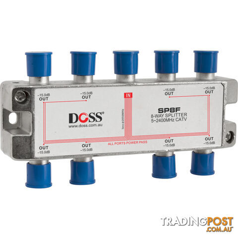 SP8F 8 WAY 'F' SPLITTER OR COMBINER DC PASS THROUGH 2.4GHZ DOSS