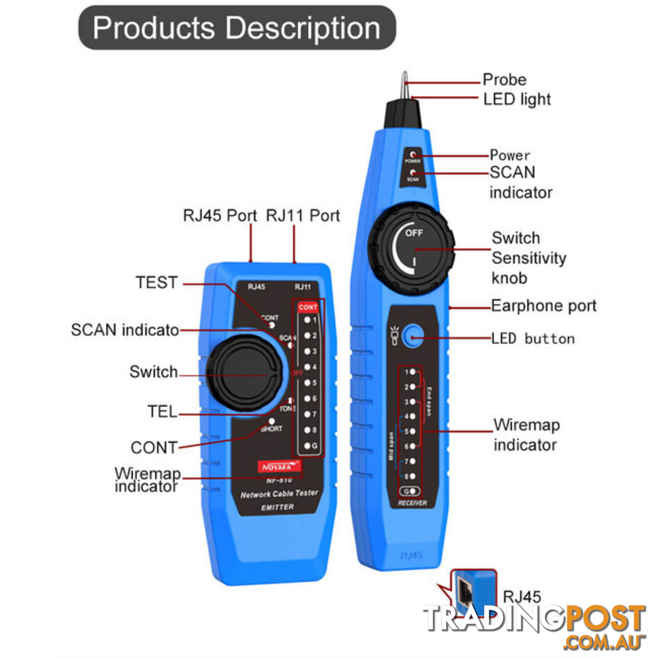 NF810 MULTIFUNCTION CABLE DETECTOR CABLE TRACER LAN TESTER BLUE