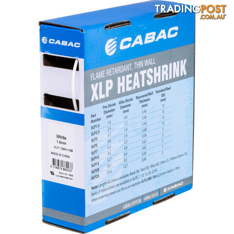 HS1.5WHT-10M 1.5MM X 10M HEAT SHRINK BOX WHITE