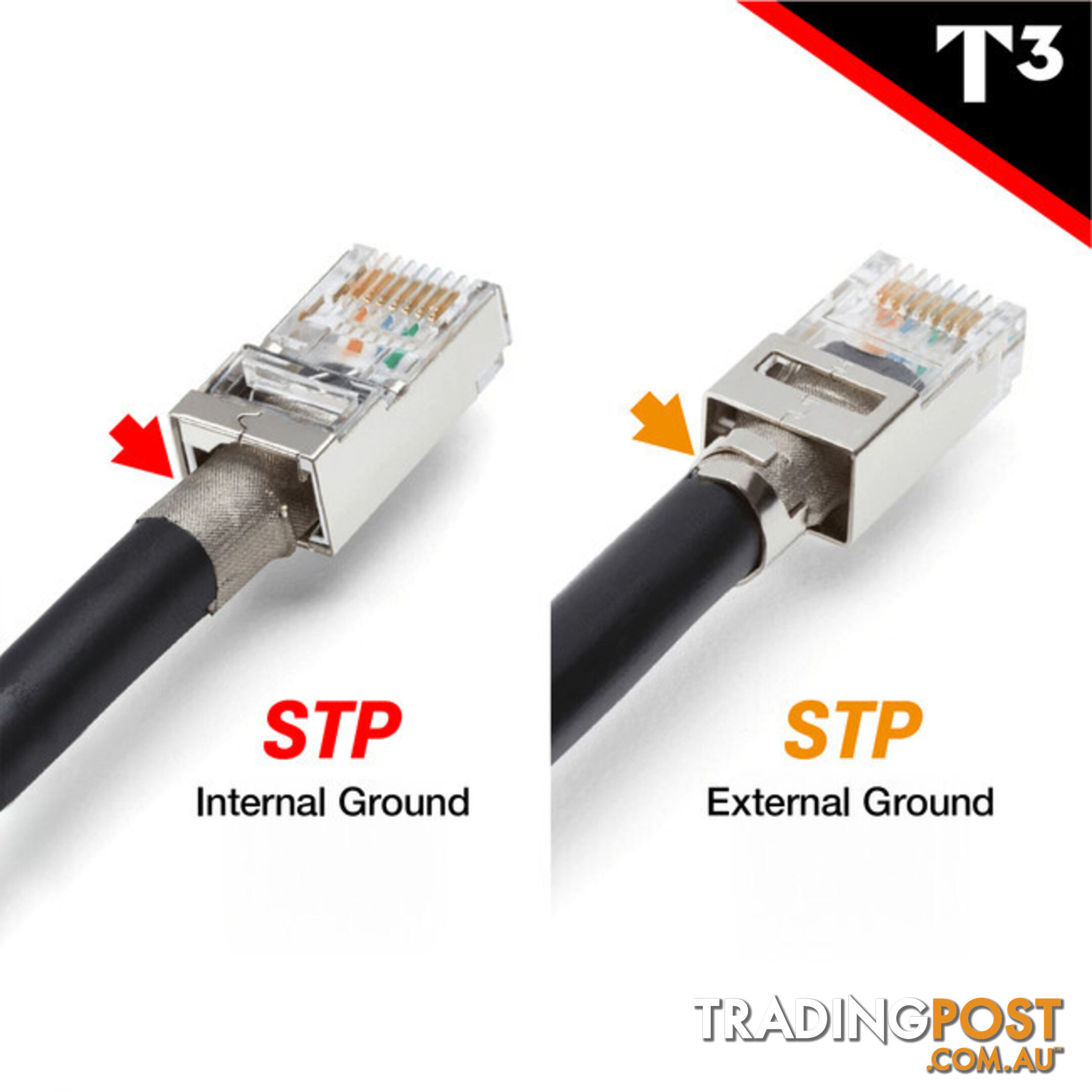 T3SPSC6GS1.35-50 STP RJ45 SHIELDED CAT6 SNAP PLUG WITH COPPER STRIP EXT GROUND 2PC 1.35MM PACK OF 50