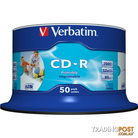 VCDR-50P 50PK VERBATIM CD-R PRINTABLE SPINDLE / BUCKET