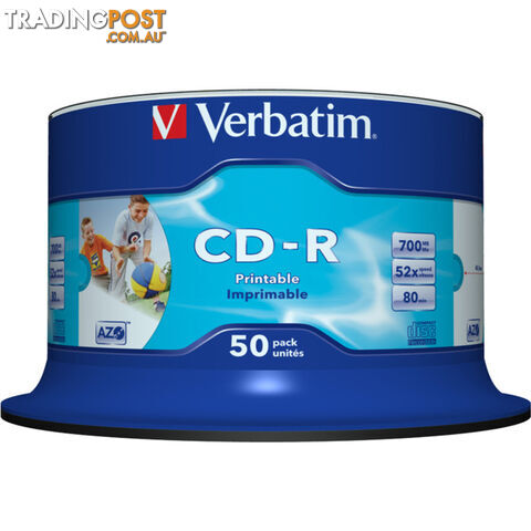 VCDR-50P 50PK VERBATIM CD-R PRINTABLE SPINDLE / BUCKET