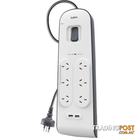 BSV604AU2M 2.4 AMP USB CHARGING 6 WAY POWER BOARD SURGE PROTECTION