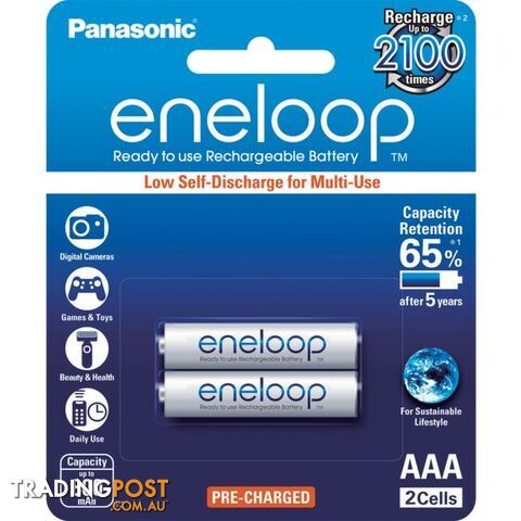 BK4MCCE2BA 2 PACK AAA ENELOOP BATTERIES RECHARGEABLE LSD PANASONIC