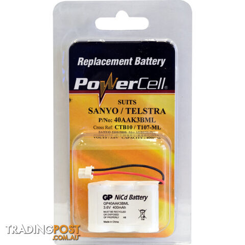CTB10 3.6V NICAD 400MAH BATTERY SUITS TELSTRA / SANYO CORDLESS