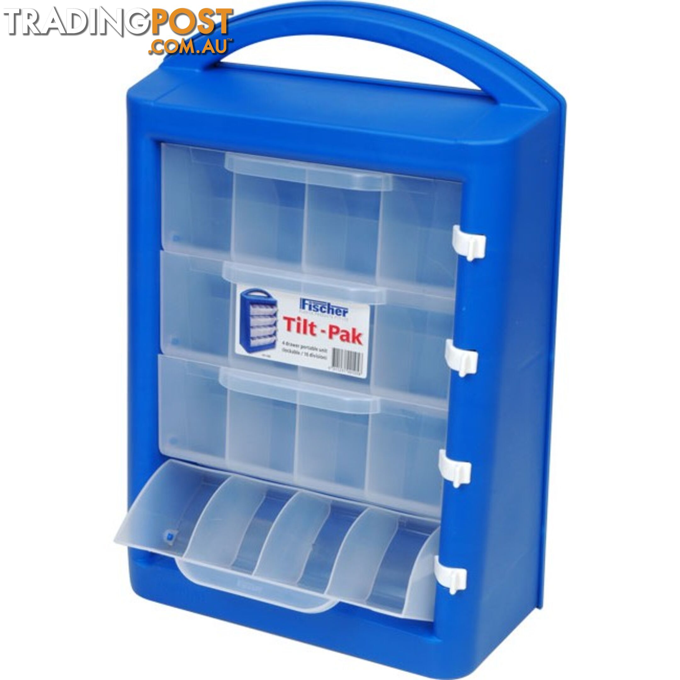 1H166 16 CLEAR COMPARTMENT TILT-PAK BLUE CARRY CASE INC LOCK CLIPS