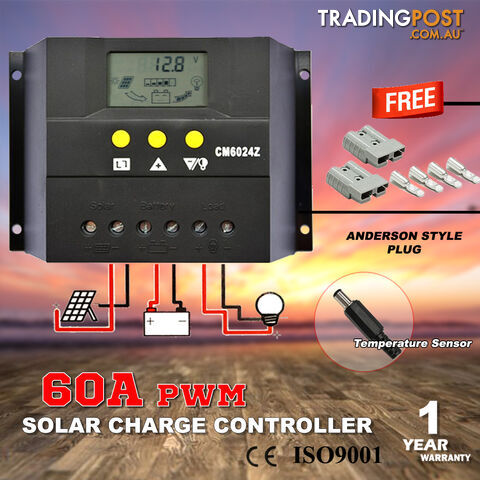 60A 12V-24V LCD Display PWM Solar Panel Regulator Charge Controller Battery