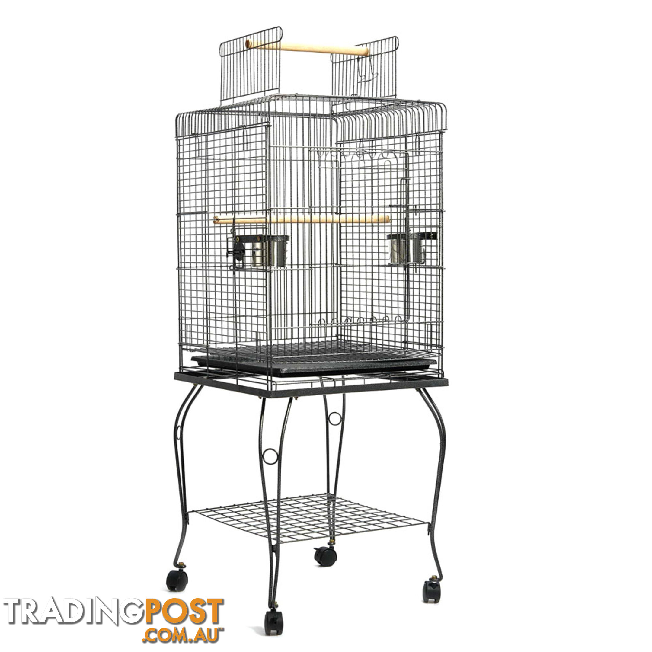 New 145cm Bird Cage Canary Parrot Budgie Pet Aviary Stand Wheel Open Roof Black