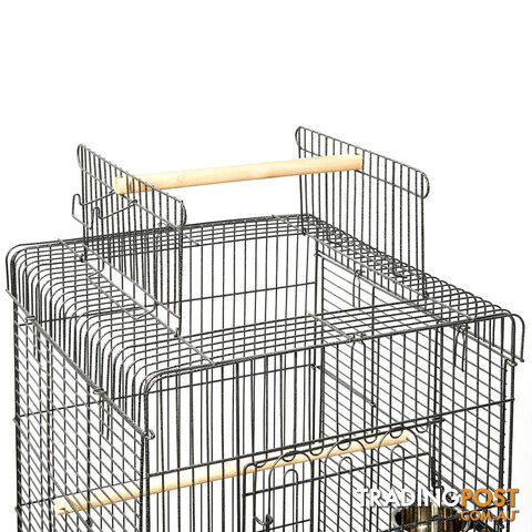New 145cm Bird Cage Canary Parrot Budgie Pet Aviary Stand Wheel Open Roof Black