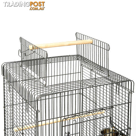 New 145cm Bird Cage Canary Parrot Budgie Pet Aviary Stand Wheel Open Roof Black