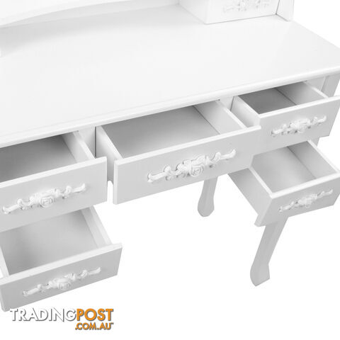 7 Drawer Dressing Table w/ Mirror White