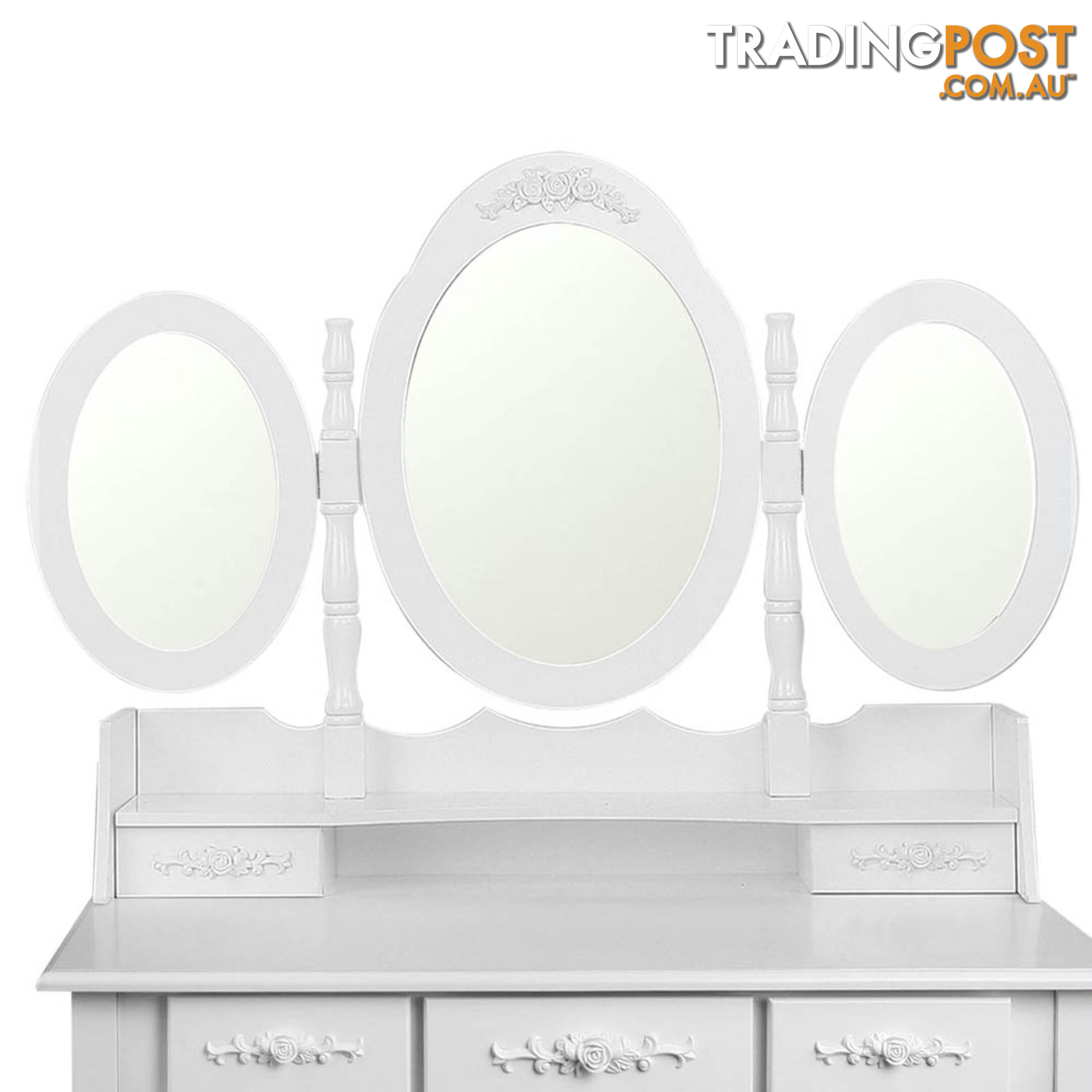 7 Drawer Dressing Table w/ Mirror White