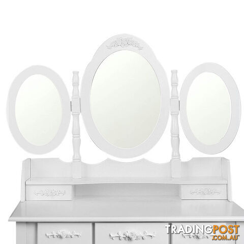 7 Drawer Dressing Table w/ Mirror White