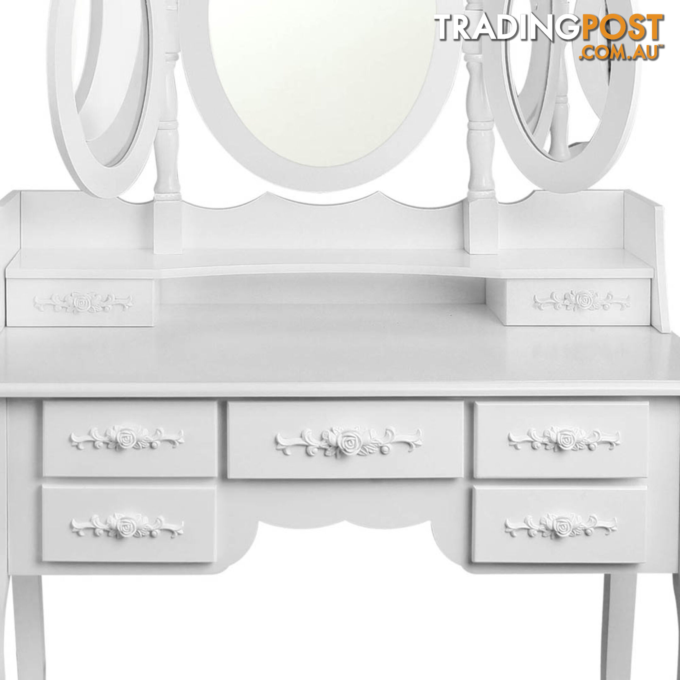 7 Drawer Dressing Table w/ Mirror White