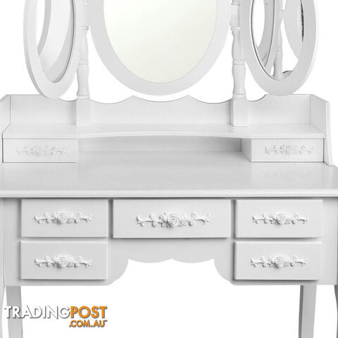 7 Drawer Dressing Table w/ Mirror White