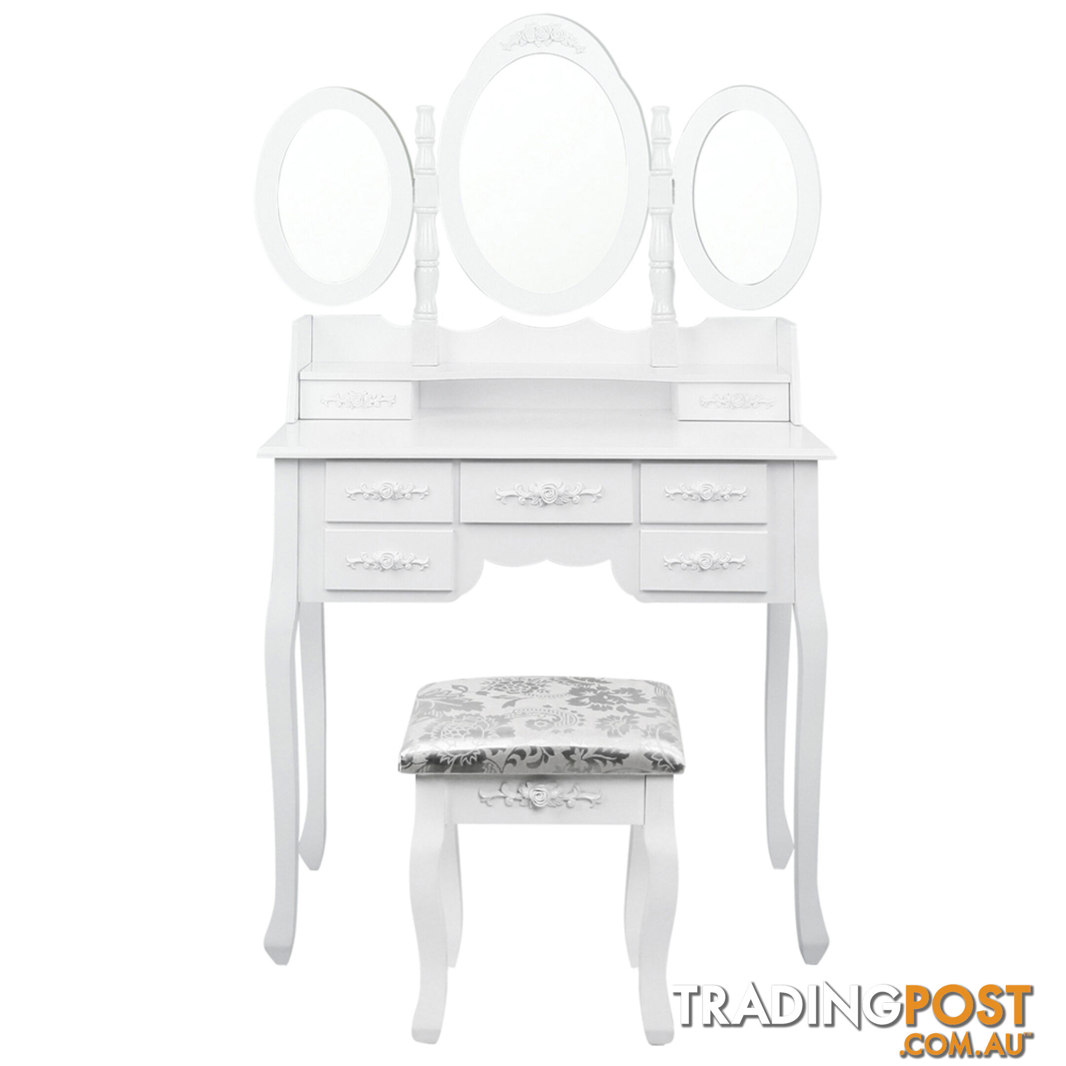 7 Drawer Dressing Table w/ Mirror White