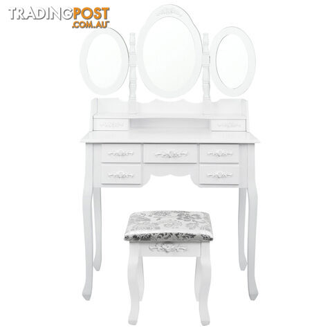 7 Drawer Dressing Table w/ Mirror White