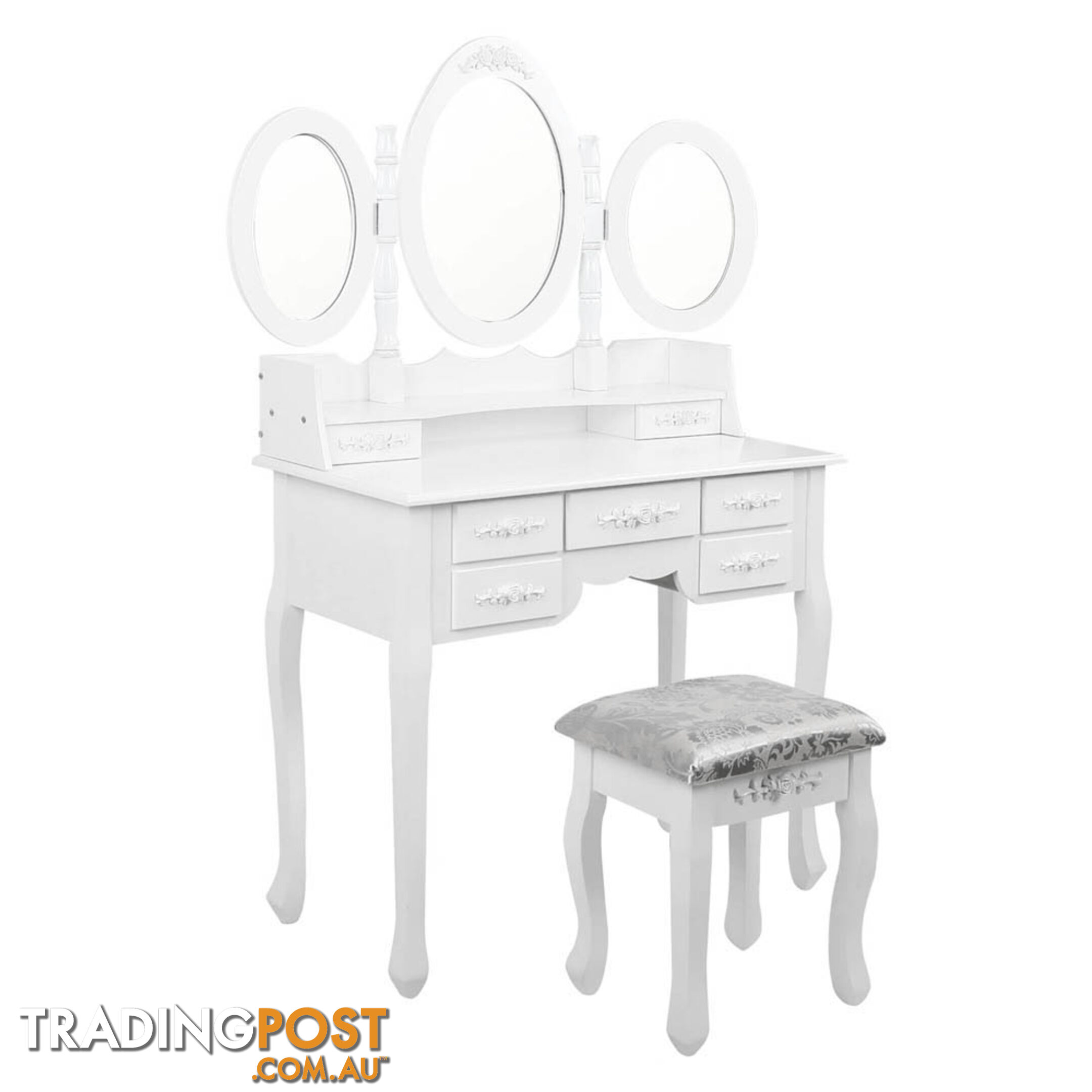 7 Drawer Dressing Table w/ Mirror White