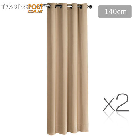 2 x Luxury Eyelet Blockout Curtain Room Darkening 250GSM 3 Layer 140x230cm Latte